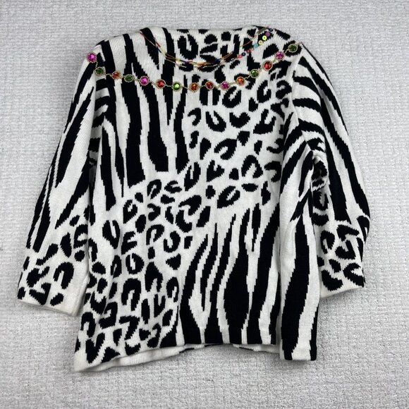 Design Options By Philip & Jane Gordon Zebra Print Jewel Sweater Cardigan Size M - Picture 15 of 16